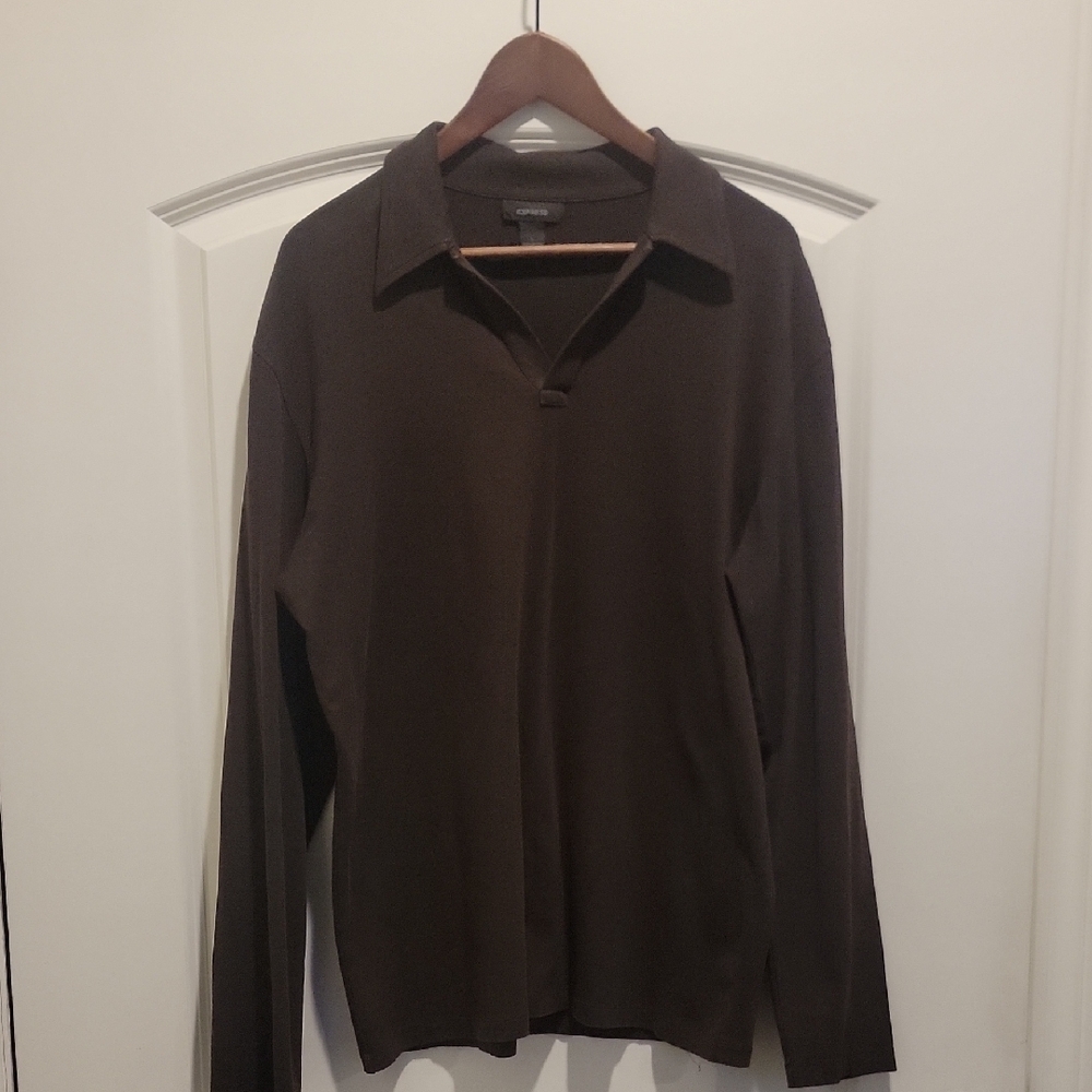 Brown Long Sleeve Polo Shirt